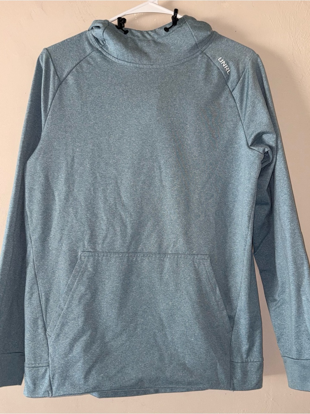 UNRL Crossover Hoodie Heathered Steel Blue Tech Fleece Pullover Size XS